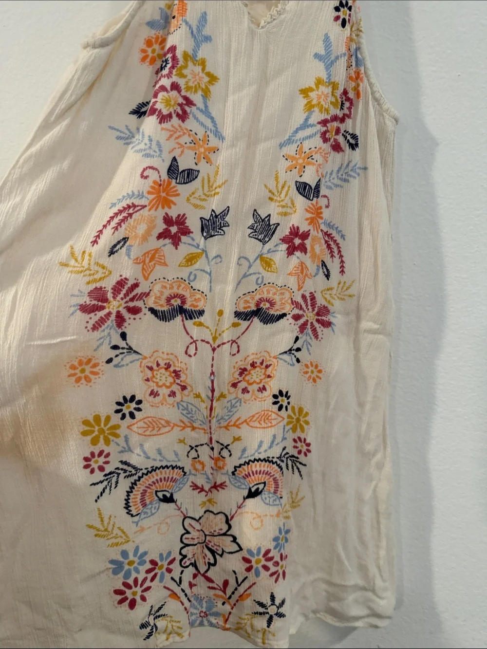 O'Neill Cream Mini Dress with Multicolor Floral Embroidery